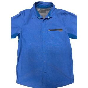 Columbia Mens Blue Short Sleeve Snap Front Performance Hiking Zipper Pocket Sz M